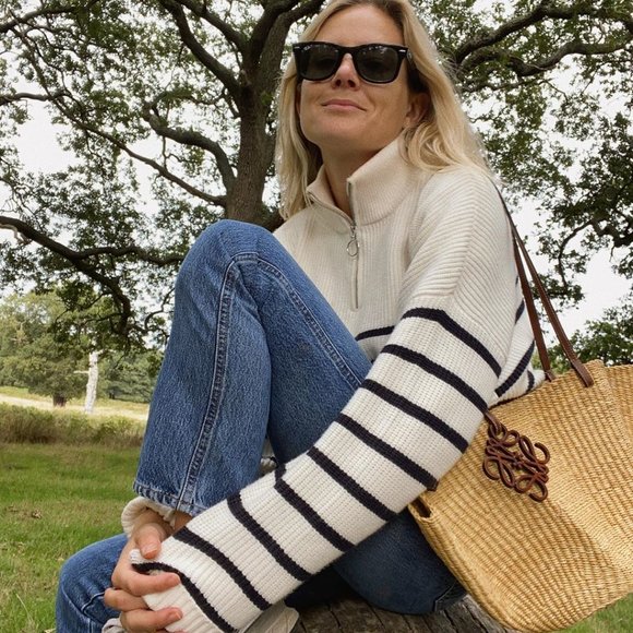 Mango Half Zip Striped Oversized Sweater BLOGGERS FAVORITE SOLD OUT!! - Picture 3 of 4